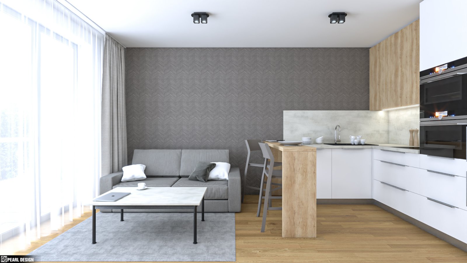 Minimalistický jednopokojový byt s interiérem od PEARL-DESIGN k pronájmu
